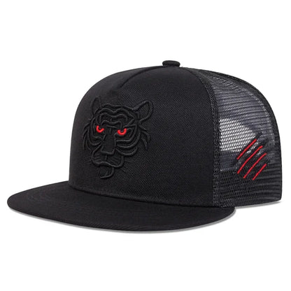 Unisex Tiger Embroidered Mesh Snapback Cap