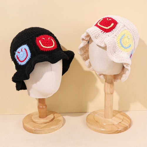 Smiley Knitted Warm Bucket Hat
