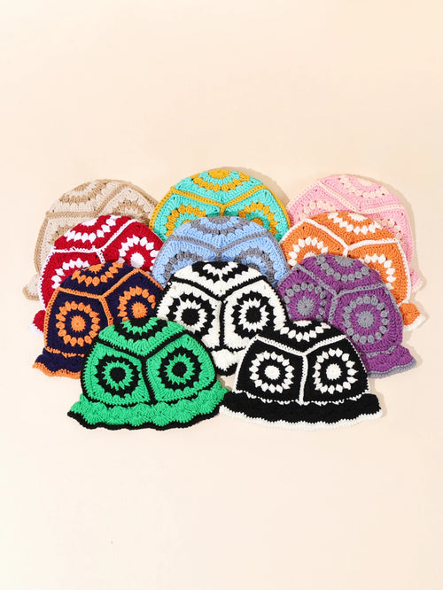 Women Vintage Geometric Crochet Bucket Hat