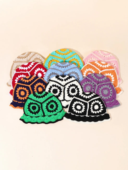 Women Vintage Geometric Crochet Bucket Hat