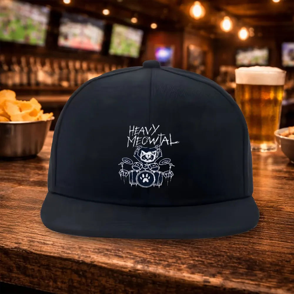 2026 Heavy Metal Cat Graphic Flat Brim Hip Hop Snapback Cap