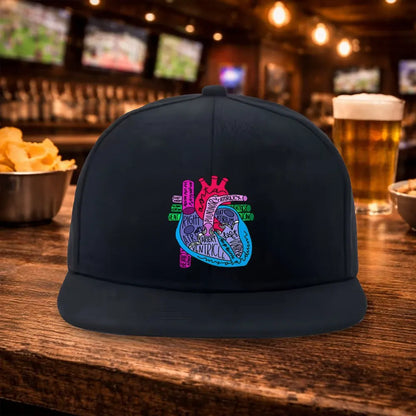 Human Heart Diagram Flat Brim Snapback Cap