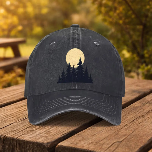 Pine Forest Moon Printed Baseball Cap