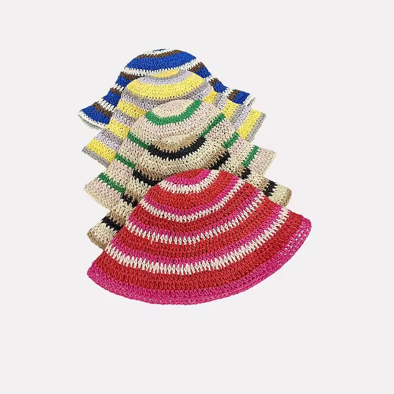 Striped Crochet Straw Beach Bucket Hat
