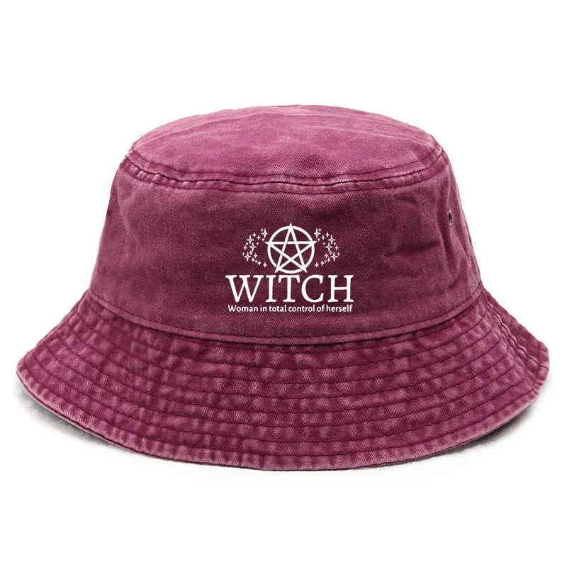 Witch Pentagram Washed Denim Bucket Hat Y2K Style