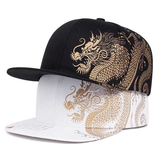 Dragon Printed Flat Brim Streetwear Snapback Cap