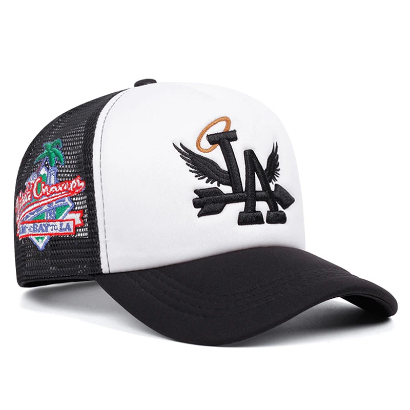 LA Wings Embroidered Flat Brim Mesh Snapback Cap