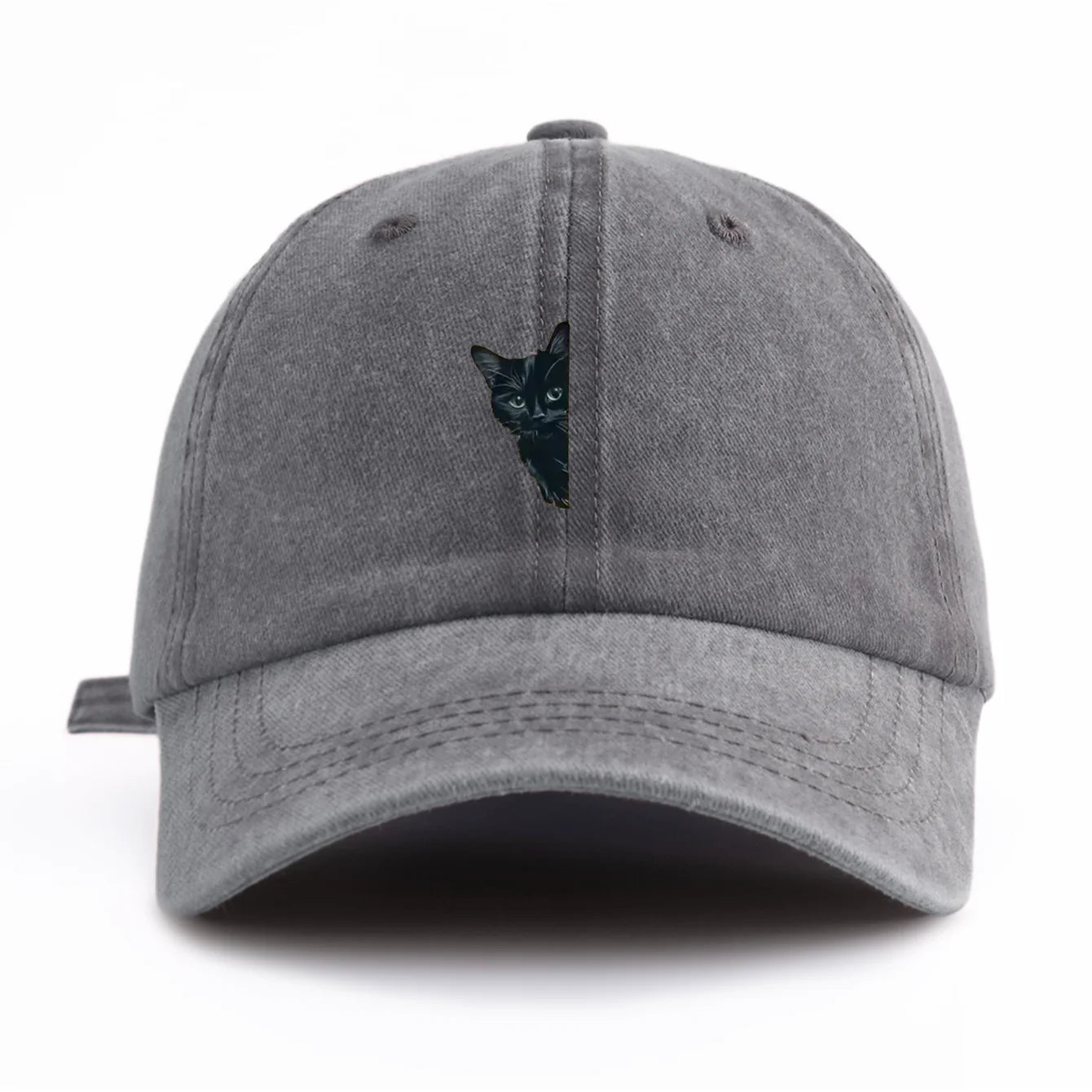 Black Cat Print Washed Baseball Cap