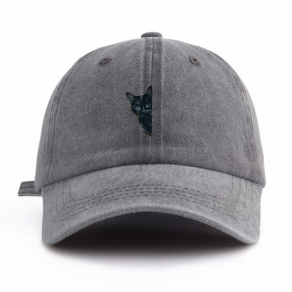 Black Cat Print Washed Baseball Cap