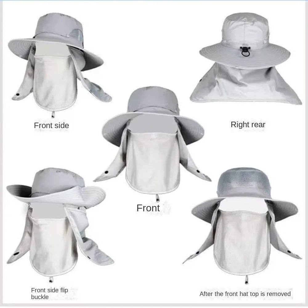 Adjustable Wide Brim UV Protection Bucket Hat With Face Mask