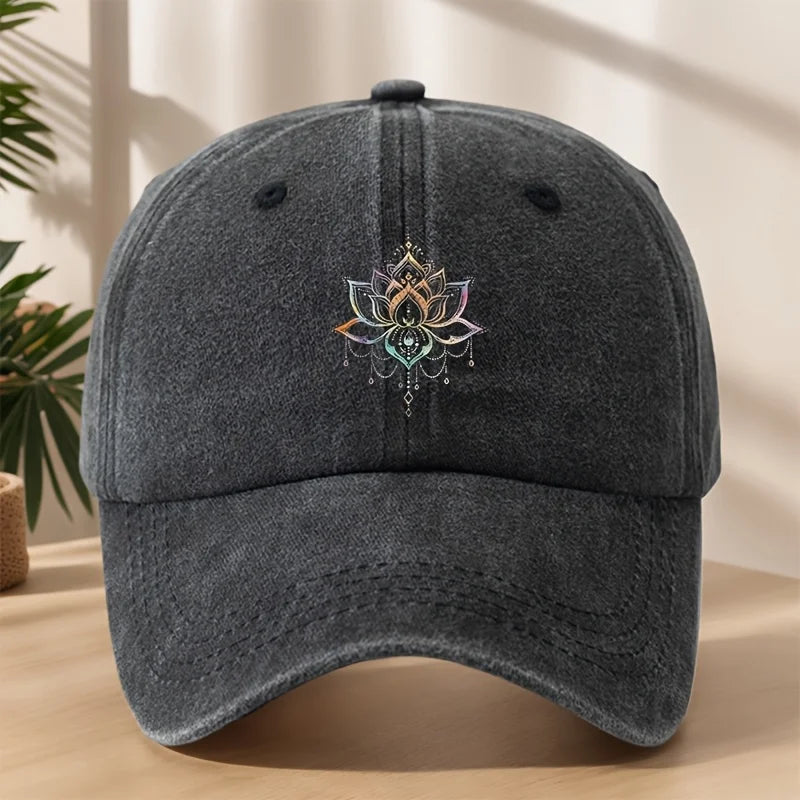 Vintage Lotus Print Washed Baseball Cap