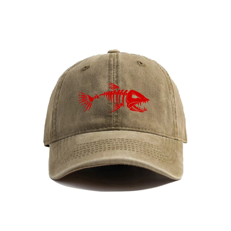 Fishbone Baseball Cap Summer Distressed Dad Hats