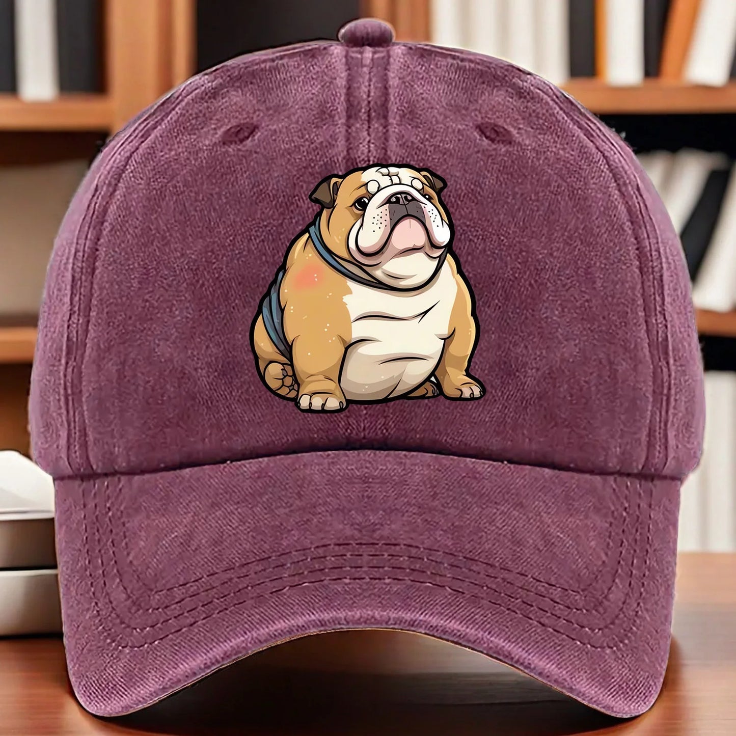 Funny Bulldog Washed Denim Baseball Cap