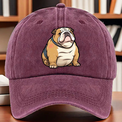 Funny Bulldog Washed Denim Baseball Cap