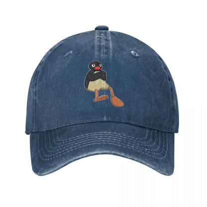 Angry Pingu Distressed Denim Baseball Cap