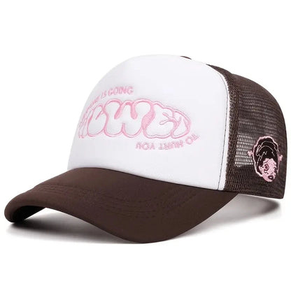Crying Girl Embroidered Mesh Baseball Cap