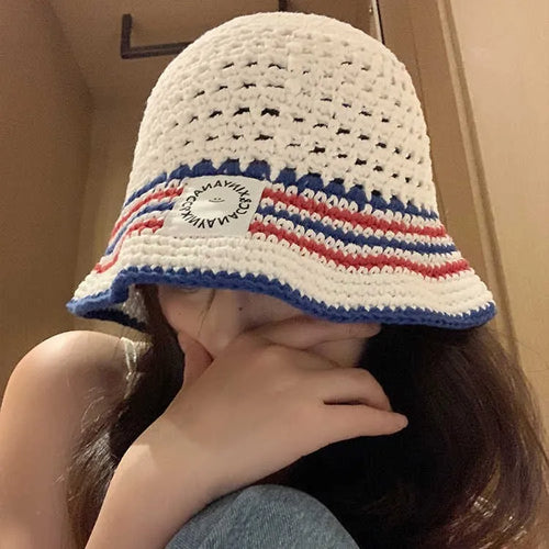 Contrasting Striped Knitted Bucket Hat