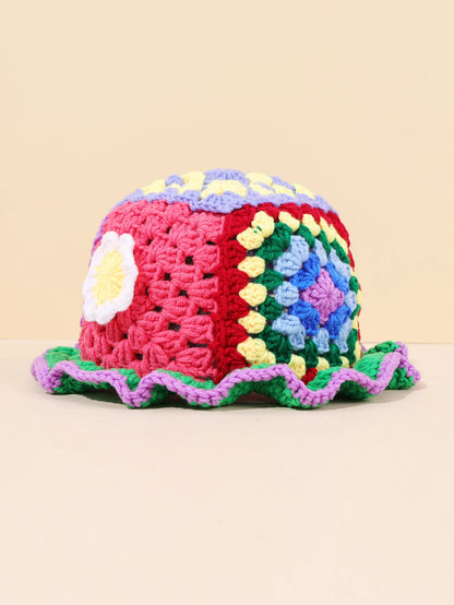 Women Flower Wool Hollow Knitted Fisherman Hat