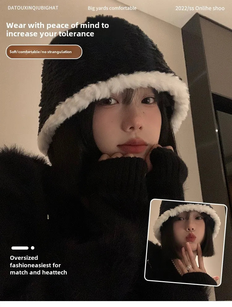 Black Plush Bucket Hat For Women Autumn And Winter