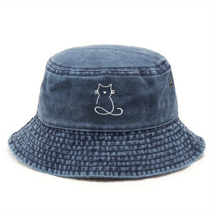 Wide Brim Cat Print Bucket Hat
