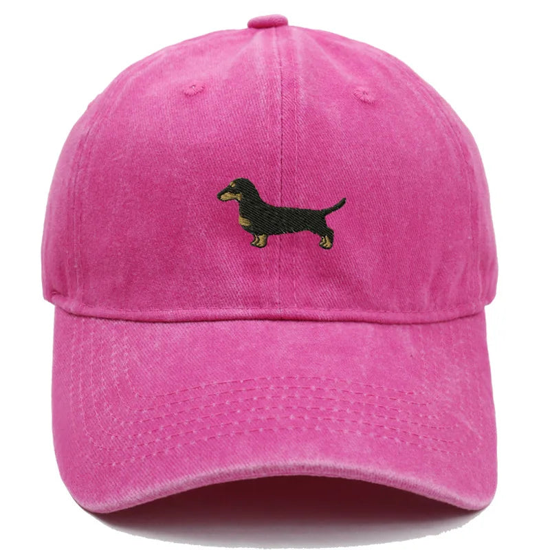 Vintage Washed Dachshund Embroidered Baseball Cap