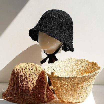 Thin Women Bucket Hat Foldable Design Solid Color