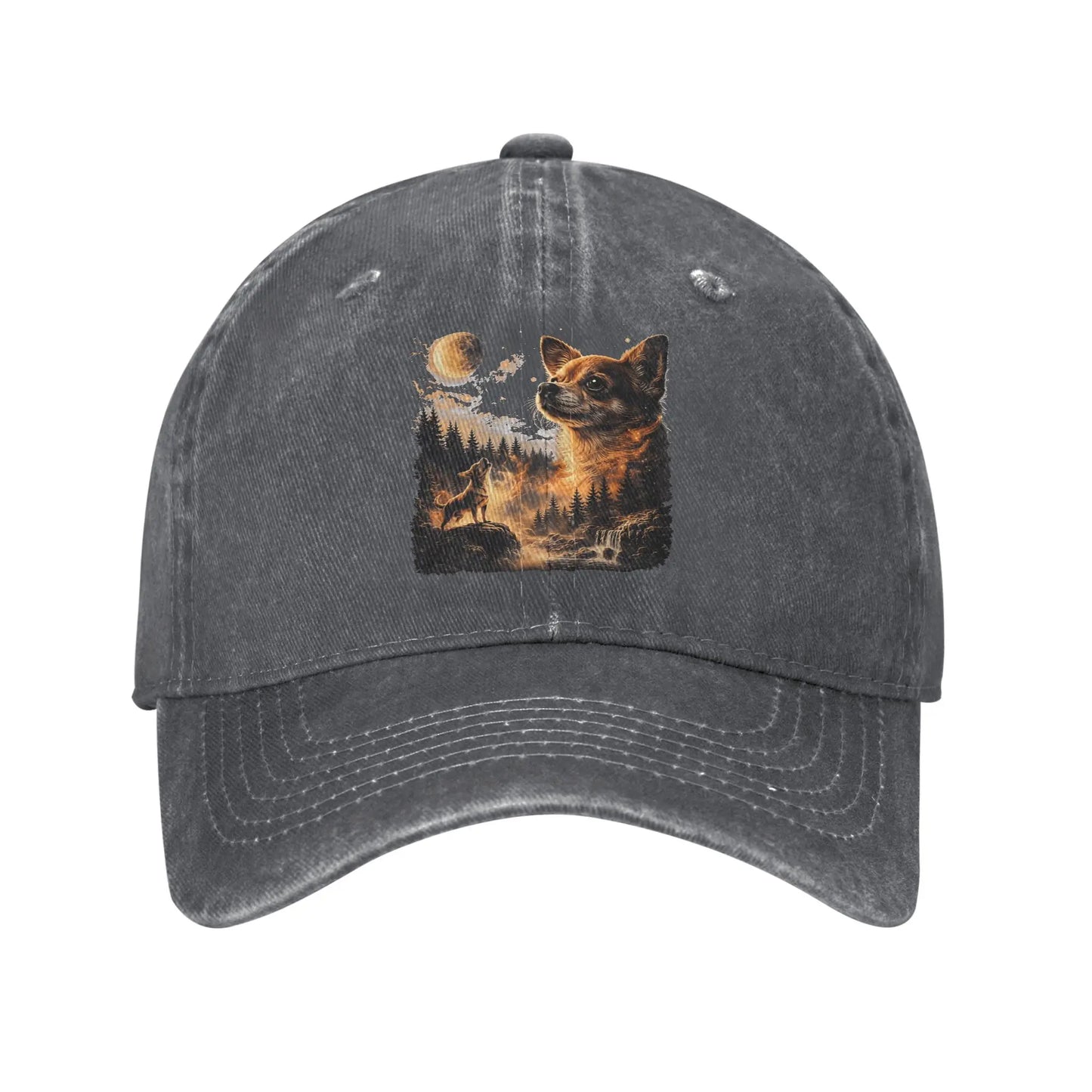Chihuahua Moon Retro Washed Baseball Cap