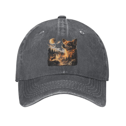 Chihuahua Moon Retro Washed Baseball Cap