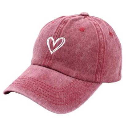 Peach Heart Embroidered Denim Baseball Cap