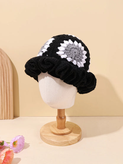 Vintage Spliced Crochet Winter Bucket Hat