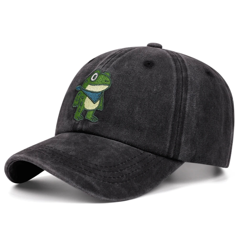 Cartoon Cute Frog Washed Retro Embroidery Cowboy Baseball Caps