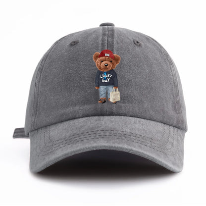 1pc Tote Bag Bear Print Washed Baseball Cap For Adults Minimalist Retro Style Casual Soft Adjustable Dad Hat Perfect As Gift