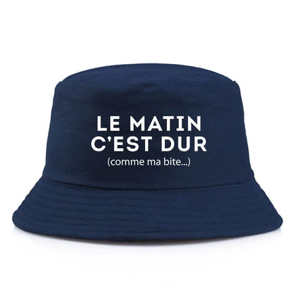 Le Matin Cest Dur Reversible Funny Bucket Hat