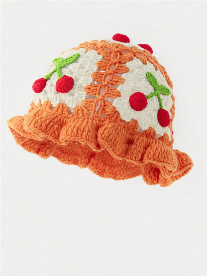 Women's Cherry Floral Crochet Bucket Hat