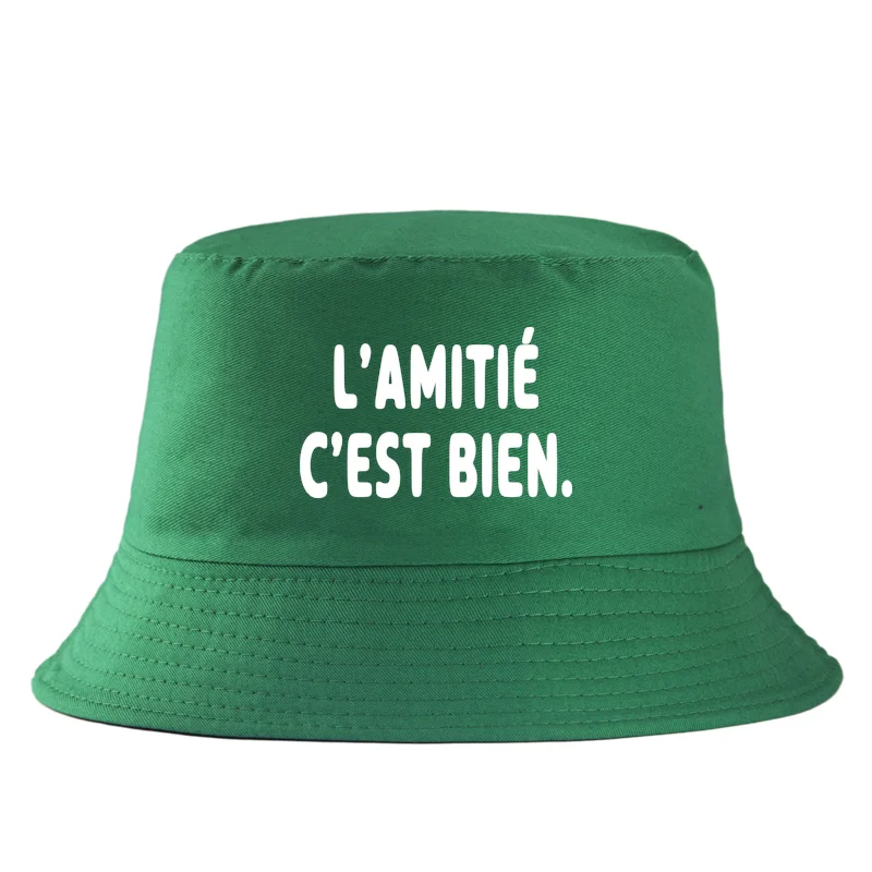 French Letter Print Cotton Bucket Hat Unisex