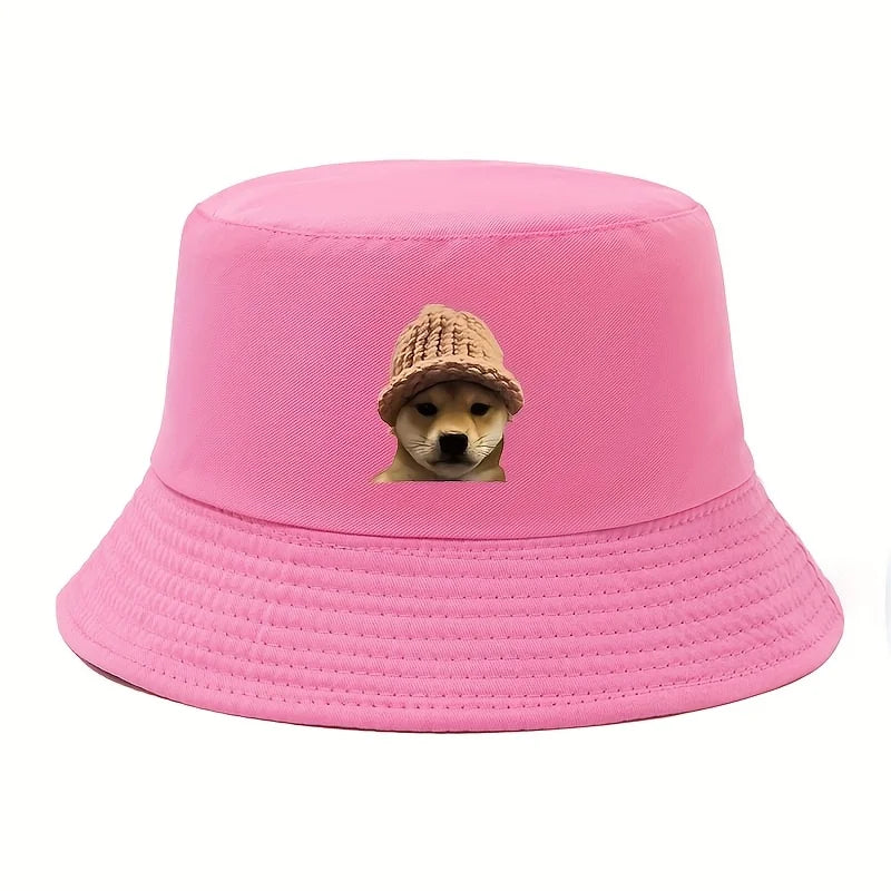 Shiba Inu Print Cotton Bucket Hat