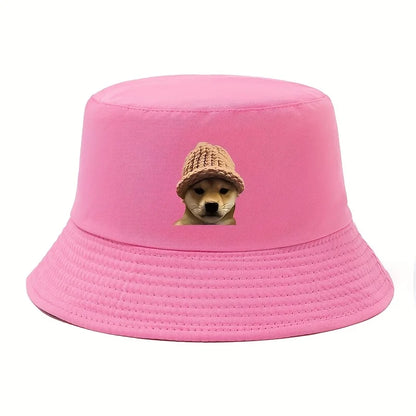 Shiba Inu Print Cotton Bucket Hat