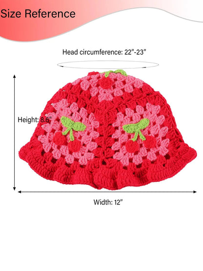 Women's Cherry Floral Crochet Bucket Hat