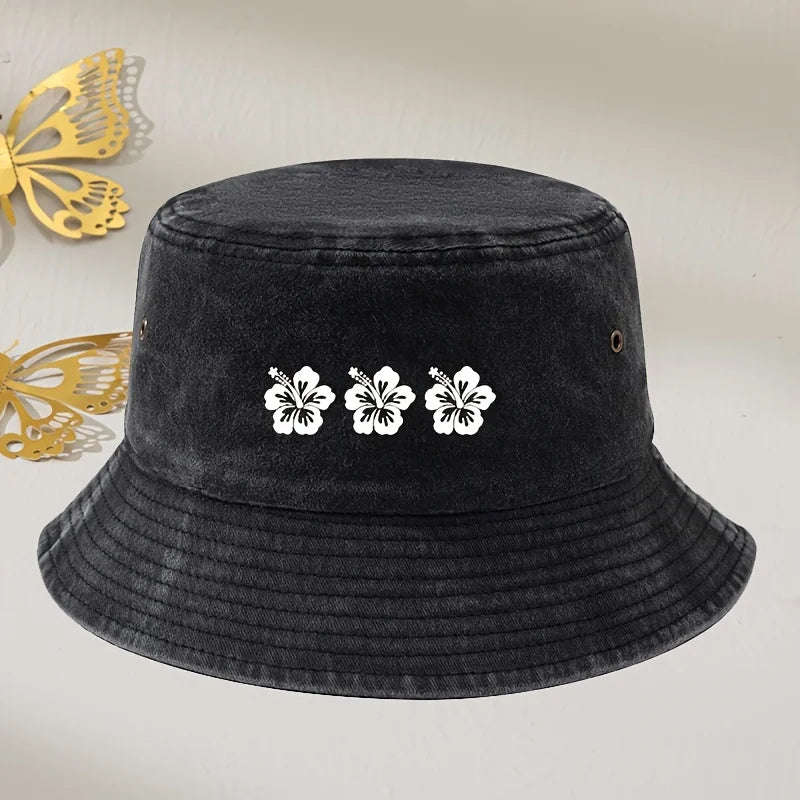 Three Flower Retro Washed Bucket Hat