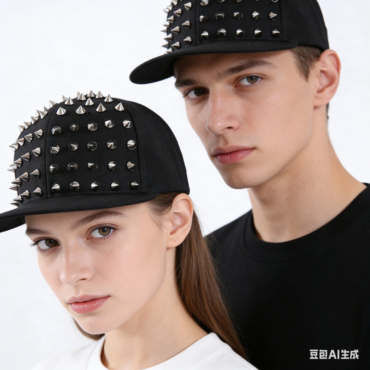 Rivet Embellished Hip-Hop Mesh Visor Snapback Cap