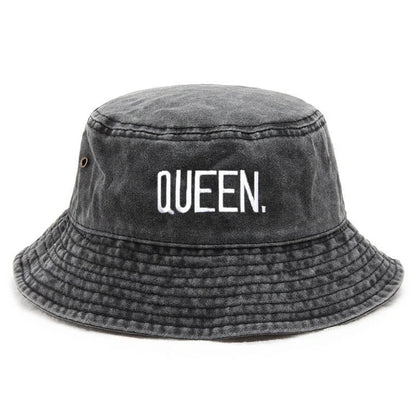 Couple Letter Embroidered Washed Bucket Hat
