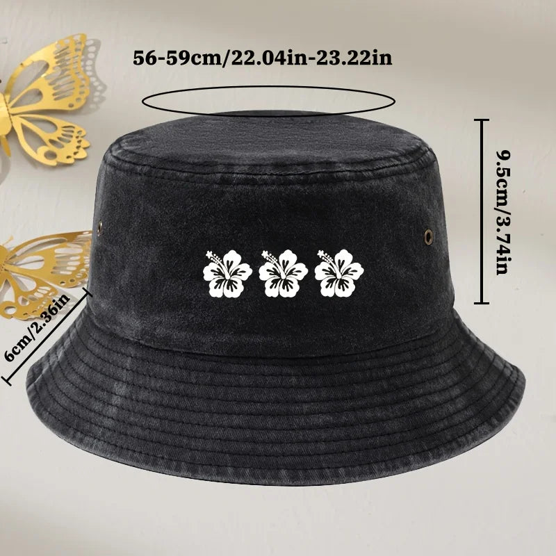 Three Flower Retro Washed Bucket Hat