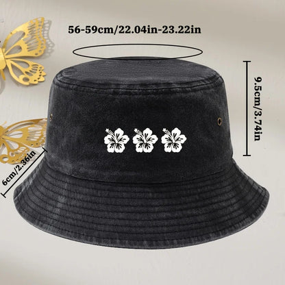 Three Flower Retro Washed Bucket Hat
