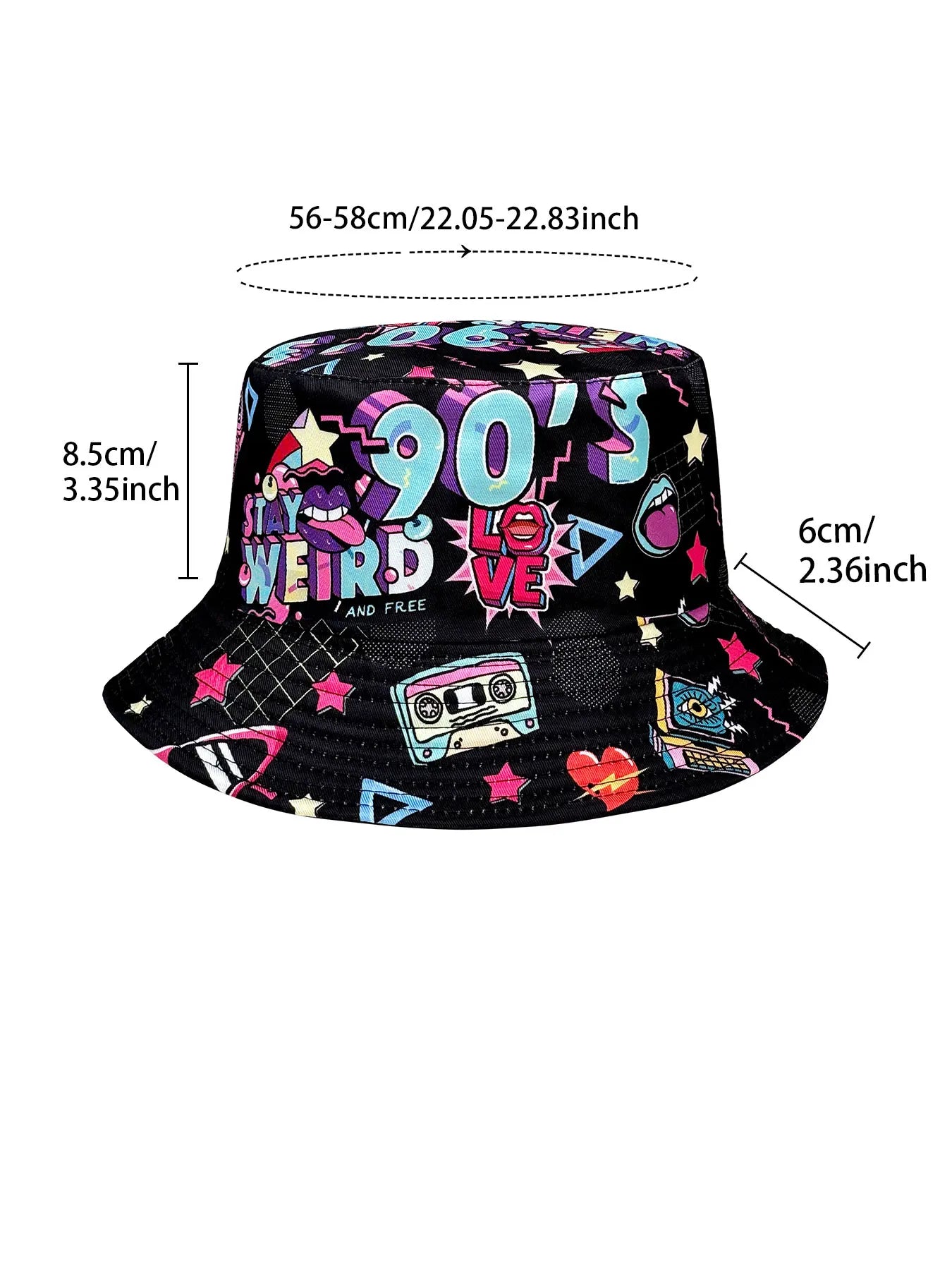 Abstract Personality Tape Print Black 90S Style Bucket Hat