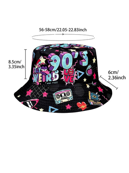 Abstract Personality Tape Print Black 90S Style Bucket Hat
