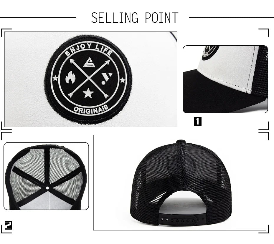 Summer Mesh Baseball Cap Women Men Snapback Hat Casual Breathable Letter Icon Unisex Hip Hop Trucker Caps Outdoor Sports Dad Hat Size 56-58cm
