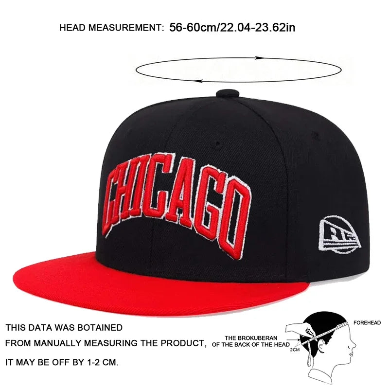 Chicago Letter Embroidered Hip-Hop Snapback Cap