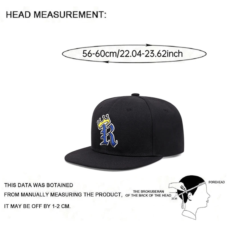 R Crown Embroidered Hip-Hop Skateboarding Snapback Cap