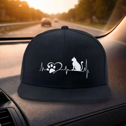 Cat Heartbeat Paw Print Snapback Cap Hat