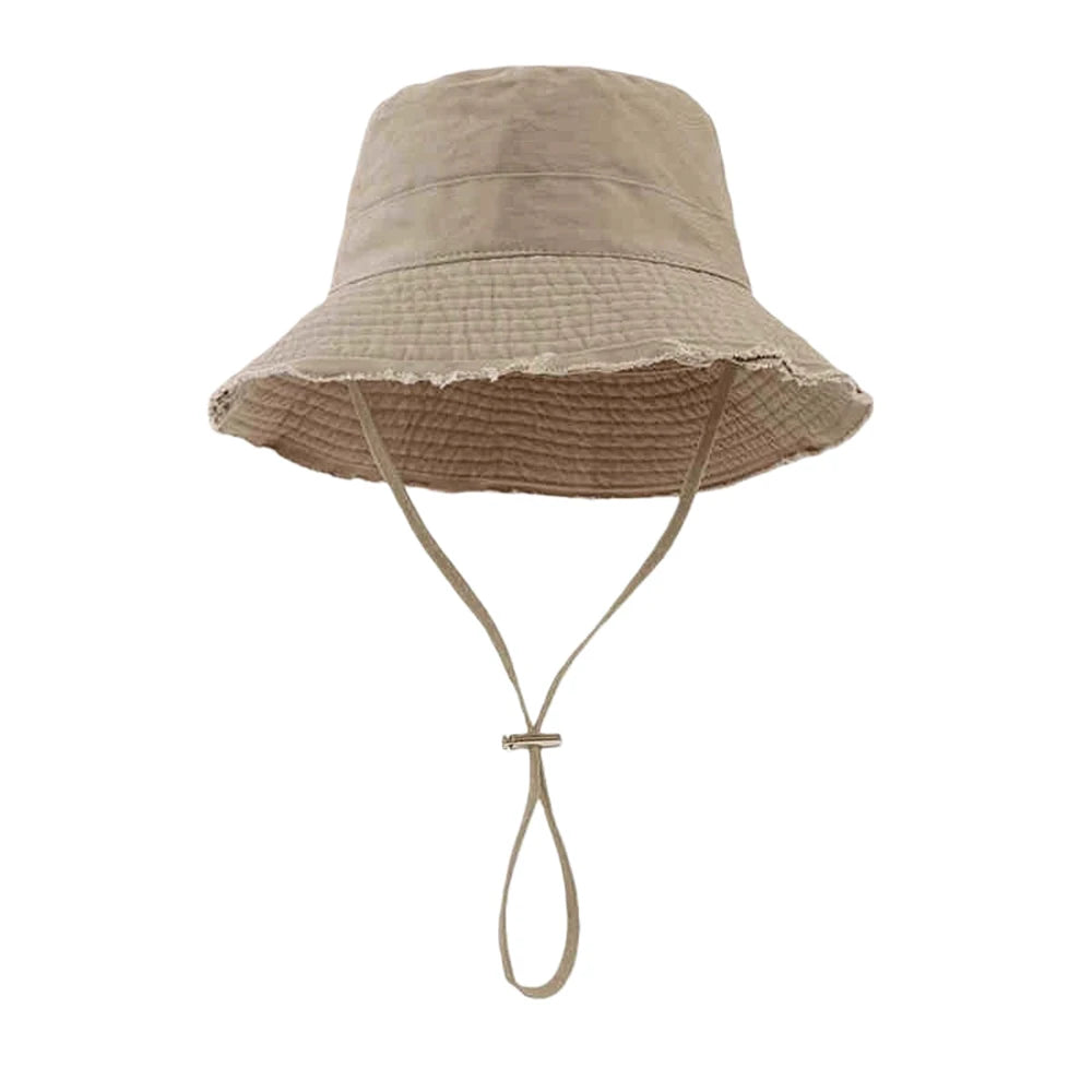 Korean Style Women Khaki Large Brim Bucket Hat